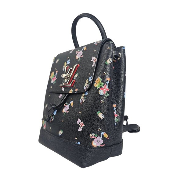 LOUIS VUITTON Calfskin Flower Lockme Mini Backpack Black Multicolor Floral Bag - Picture 4 of 16